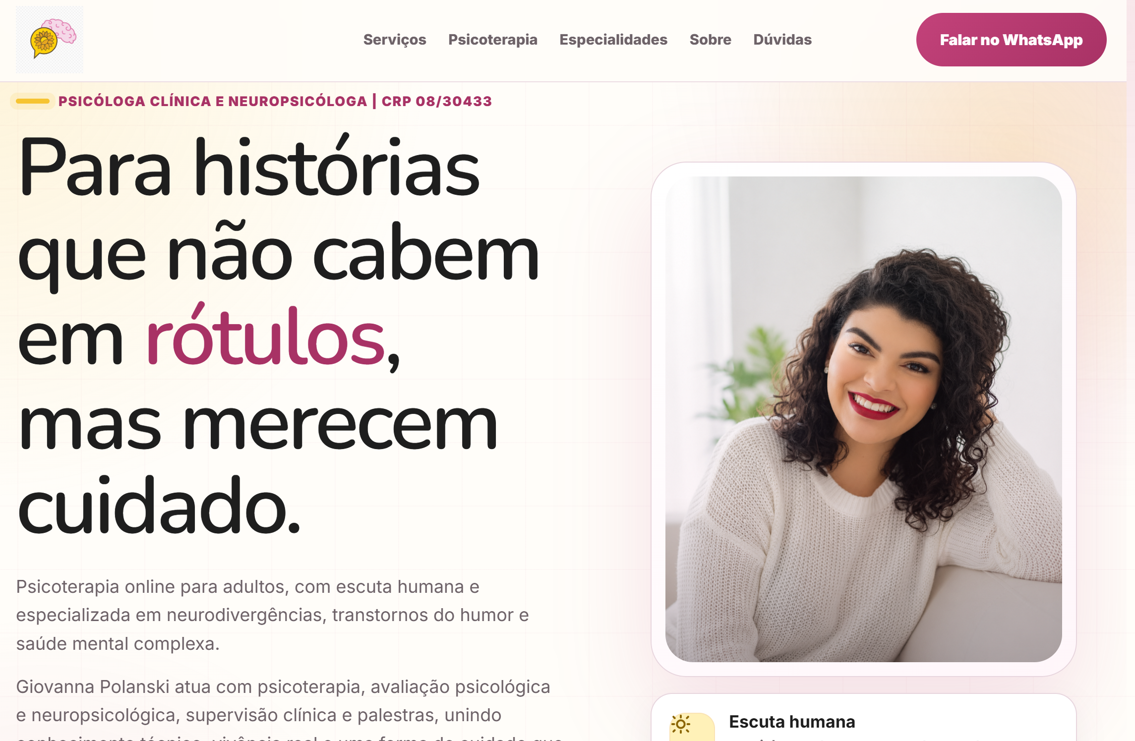Prévia do site da psicóloga Giovanna Polanski